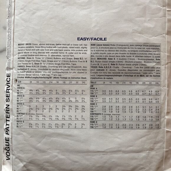 Uncut Vogue 1726 Women’s Dress Pattern Sizes 14, 16 Or 18 Multiple Styles - Picture 5 of 6